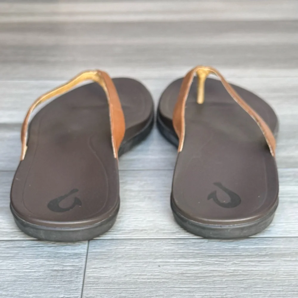 OluKai Ho'opio Leather Sandals Tapa / Golden Sand Women’s Size 9 - Picture 3 of 7